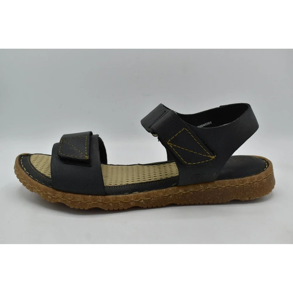 Born Womens Size 10 Tabra Black Full Grain Leather Strappy Flats Sandals Shoes